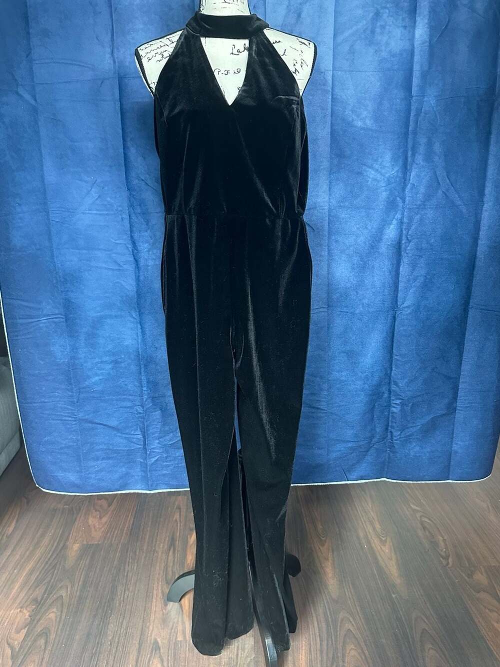 Amaryllis Black Velvet Halter Neck Wide Leg Jumpsuit